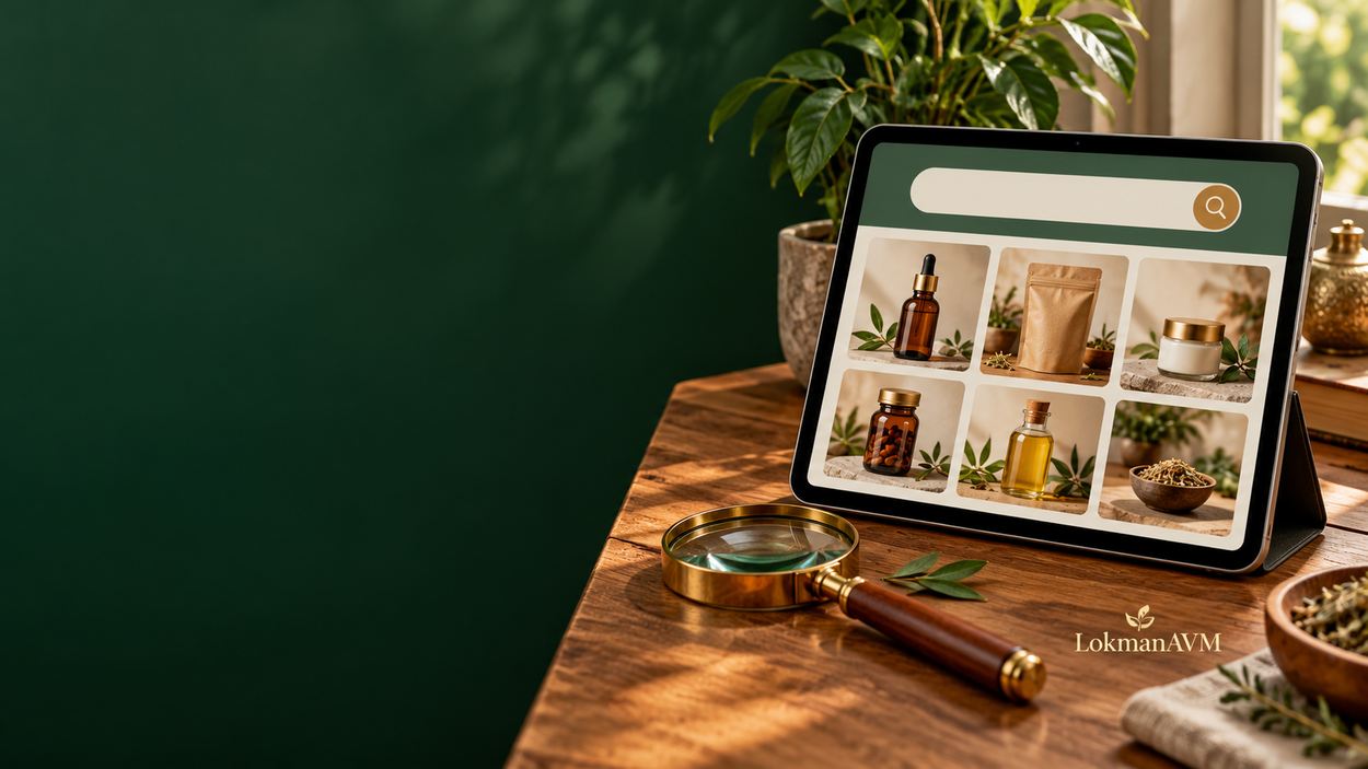 LokmanAVM ürün aramasını temsil eden tablet ve büyüteç