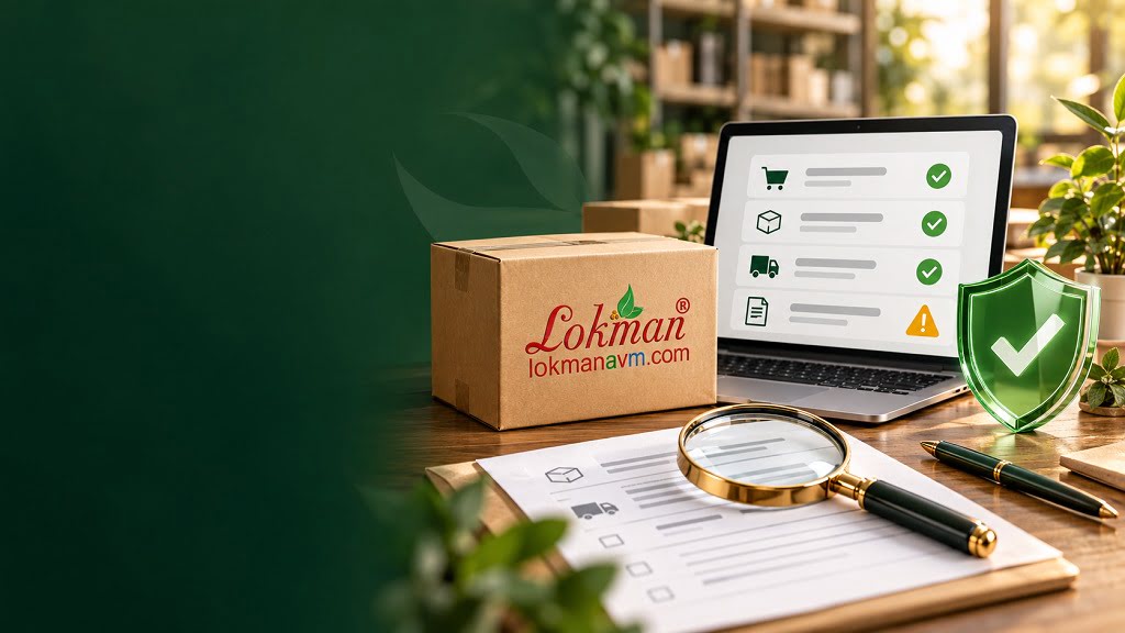 LokmanAVM logolu kargo kutusu ve sipariş kontrolünü temsil eden kapak görseli