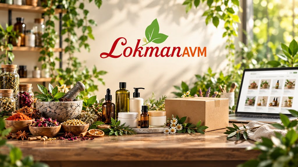 LokmanAVM markasıyla aktariye, baharat ve kişisel bakım ürünlerini temsil eden görsel