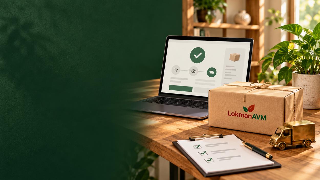 LokmanAVM ödeme onayı ve teslimat sürecini temsil eden sipariş ekranı, paket ve kargo aracı