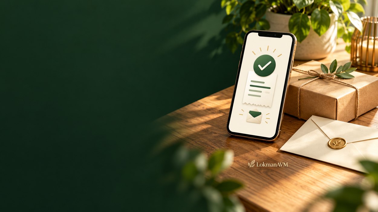 LokmanAVM sipariş kaydı ve e-posta bildirimini temsil eden onay ekranı