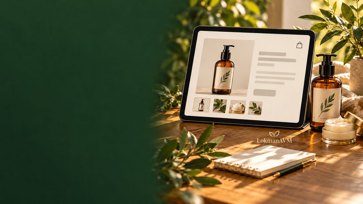 LokmanAVM ürün detaylarını incelemeyi temsil eden tablet ve ürünler