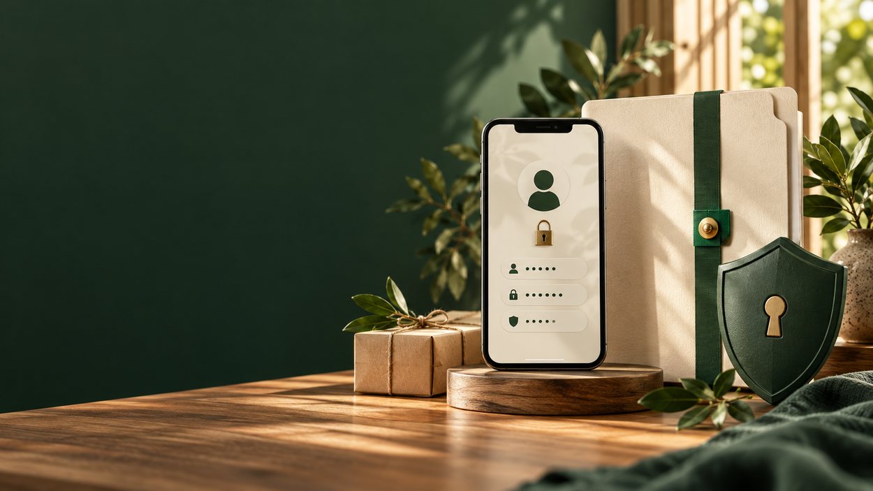 Üye gizliliğini ve hesap güvenliğini temsil eden telefon, kapalı dosya ve kalkan