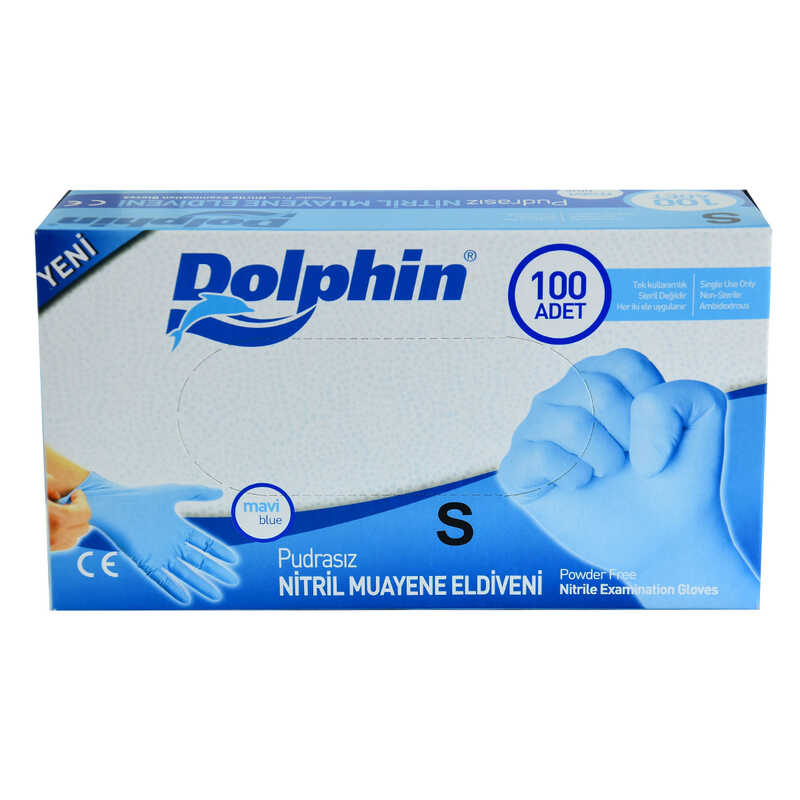 DOLPHİN PUDRASIZ MAVİ NİTRİL ELDİVEN KÜÇÜK BOY (S) 100 LÜ PAKET