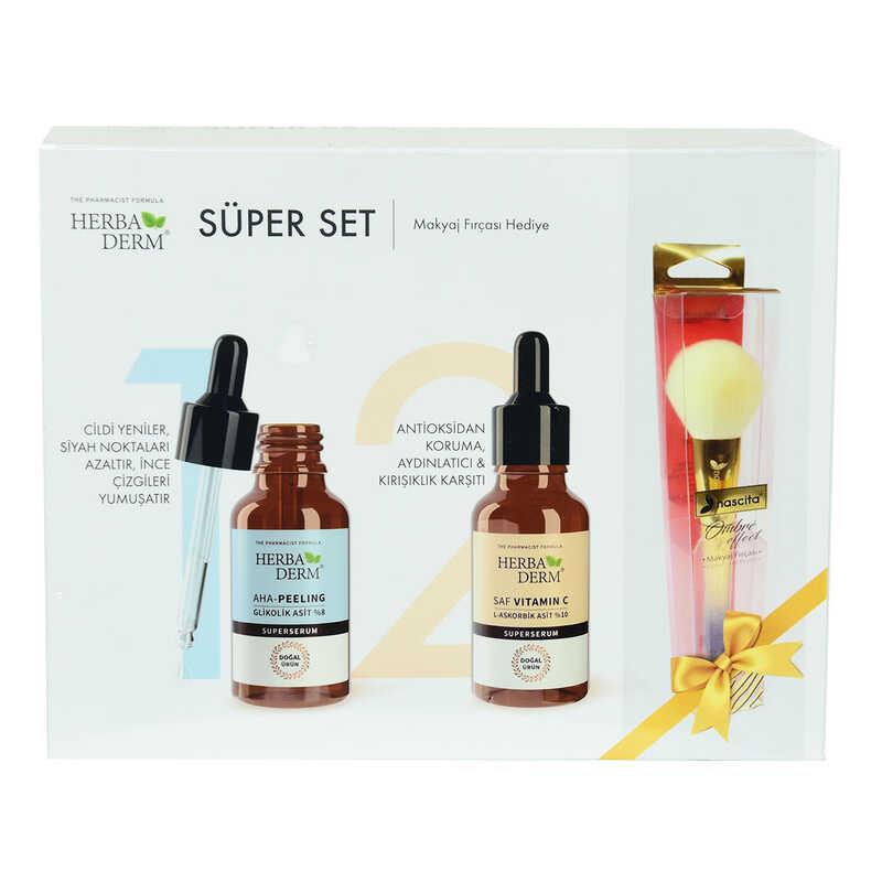 HERBADERM SÜPER SET SÜPERSERUM AHA-PEELİNG + SAF VİTAMİN C + HEDİYE MAKYAJ FIRÇASI