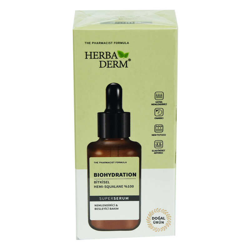 HERBADERM SUPERSERUM BIOHYDRATİON BİTKİSEL HEMİ-SQUALA NEMLENDİRİCİ DOĞAL YÜZ SERUMU