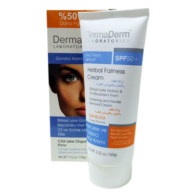 DermaDerm Bitkisel Leke Giderici Cilt Beyazlatıcı Gündüz Kremi Güneş Koruma SPF 50+ 100 Gr