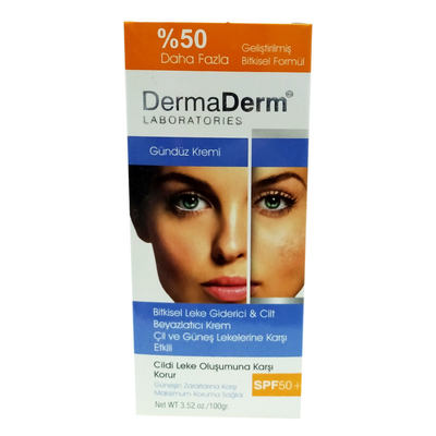 DermaDerm Bitkisel Leke Giderici Cilt Beyazlatıcı Gündüz Kremi Güneş Koruma SPF 50+ 100 Gr