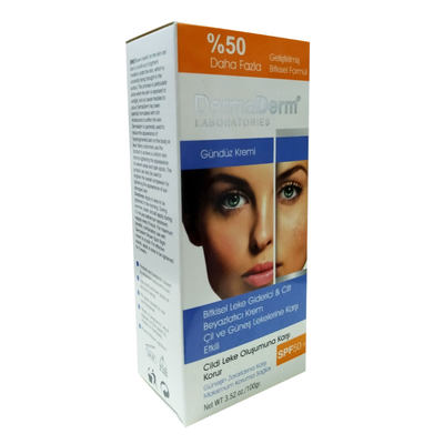 DermaDerm Bitkisel Leke Giderici Cilt Beyazlatıcı Gündüz Kremi Güneş Koruma SPF 50+ 100 Gr