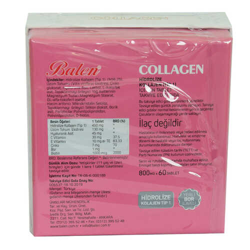 Balen Collagen Hidrolize Kollajen Tip1 İçeren Tablet 800 Mg X 60 Tablet