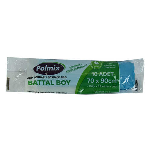 Polmix Çöp Torbası Battal Boy 70x90Cm 140Gr 25Mikron 70Lt Mavi Rulo 10 Adet