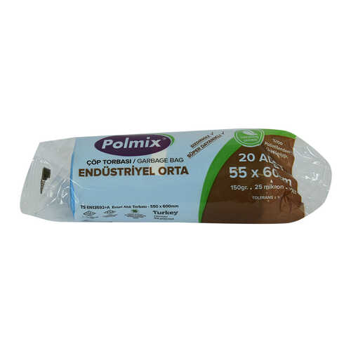 Polmix Çöp Torbası Orta Boy 55x60Cm 150Gr 25Mikron 30Lt Mavi Rulo 20 Adet