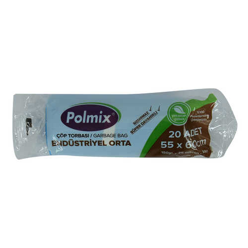 Polmix Çöp Torbası Orta Boy 55x60Cm 150Gr 25Mikron 30Lt Mavi Rulo 20 Adet