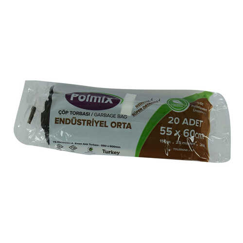 Polmix Çöp Torbası Orta Boy 55x60Cm 150Gr 25Mikron 30Lt Siyah Rulo 20 Adet