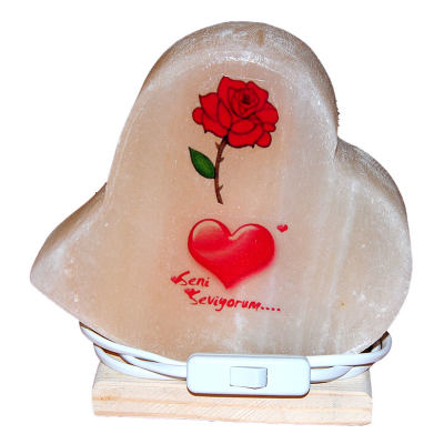 LokmanAVM Kalp Desenli Gül Kalp Logolu Doğal Kaya Tuzu Lambası Kablolu Ampullü Beyaz 2-3 Kg
