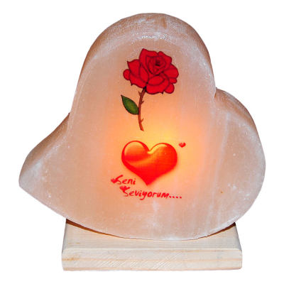 LokmanAVM Kalp Desenli Gül Kalp Logolu Doğal Kaya Tuzu Lambası Kablolu Ampullü Beyaz 2-3 Kg
