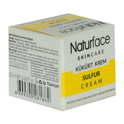 Naturface Kükürt Krem Adaçayı Yağlı Cilt Bakımı Sulfur Cream 20 ML