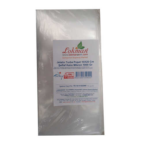 LokmanAVM Jelatin Torba Poşet 10X20 Cm Şeffaf Kalın Mikron 1000 Gr 1 Paket