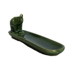 Kayık Fil Figürlü Seramik Çubuk Tütsülük Yeşil 20 Cm - Thumbnail