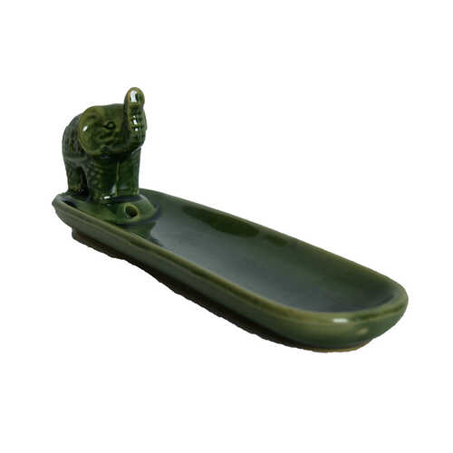 Mnk Kayık Fil Figürlü Seramik Çubuk Tütsülük Yeşil 20 Cm