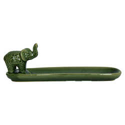 Mnk - Kayık Fil Figürlü Seramik Çubuk Tütsülük Yeşil 20 Cm Görseli