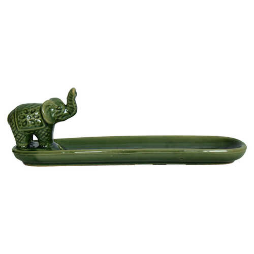 Mnk Kayık Fil Figürlü Seramik Çubuk Tütsülük Yeşil 20 Cm