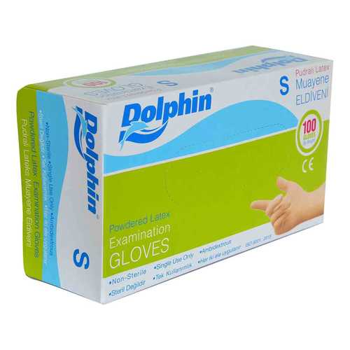 Dolphin Pudralı Beyaz Latex Muayene Eldiveni Küçük Boy (S) 100 Lü Paket