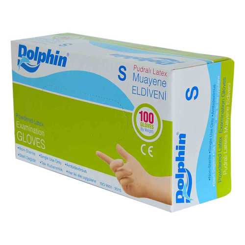 Dolphin Pudralı Beyaz Latex Muayene Eldiveni Küçük Boy (S) 100 Lü Paket