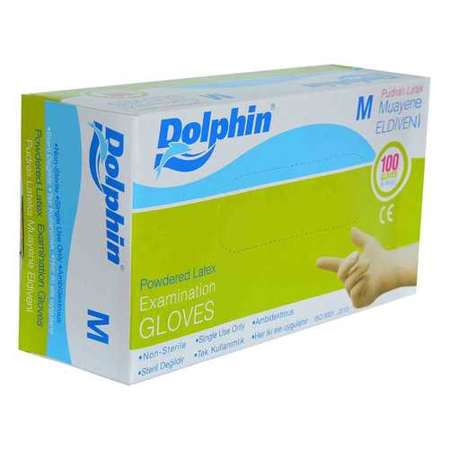 Dolphin Pudralı Beyaz Latex Muayene Eldiveni Orta Boy (M) 100 Lü Paket