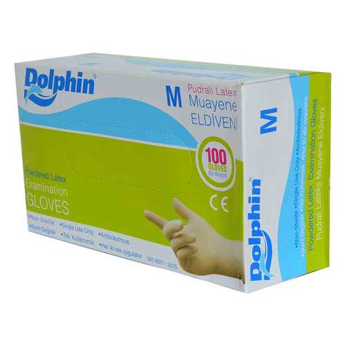 Dolphin Pudralı Beyaz Latex Muayene Eldiveni Orta Boy (M) 100 Lü Paket