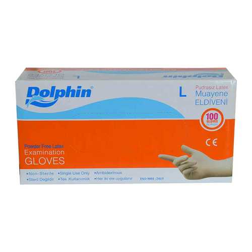 Dolphin Pudrasız Beyaz Latex Muayene Eldiveni Büyük Boy (L) 100 Lü Paket