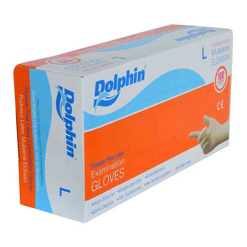 Dolphin Pudrasız Beyaz Latex Muayene Eldiveni Büyük Boy (L) 100 Lü Paket