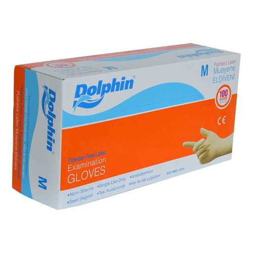 Dolphin Pudrasız Beyaz Latex Muayene Eldiveni Orta Boy (M) 100 Lü Paket
