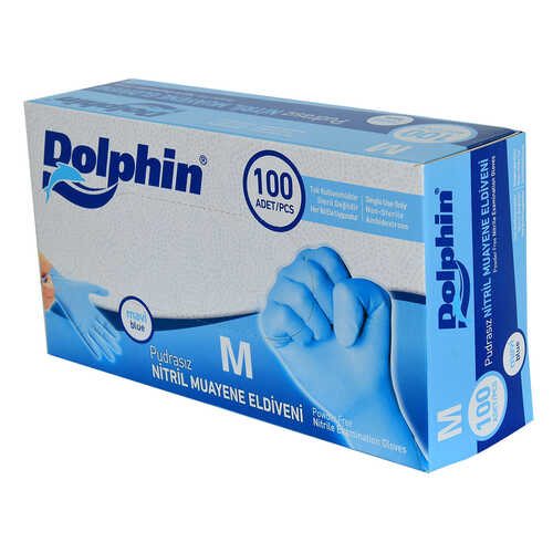 Dolphin Pudrasız Mavi Nitril Eldiven Orta Boy (M) 100 Lü Paket