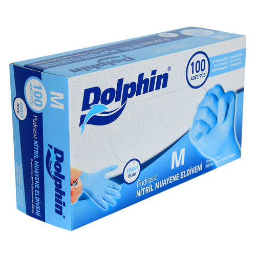 Dolphin Pudrasız Mavi Nitril Eldiven Orta Boy (M) 100 Lü Paket