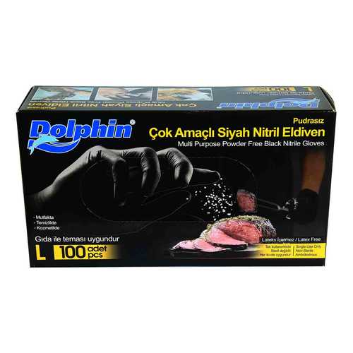 Dolphin Pudrasız Siyah Nitril Eldiven Büyük Boy (L) 100 Lü Paket