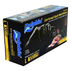 Dolphin - Pudrasız Siyah Nitril Eldiven Büyük Boy (L) 100 Lü Paket (1)