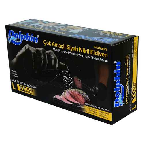 Dolphin Pudrasız Siyah Nitril Eldiven Büyük Boy (L) 100 Lü Paket