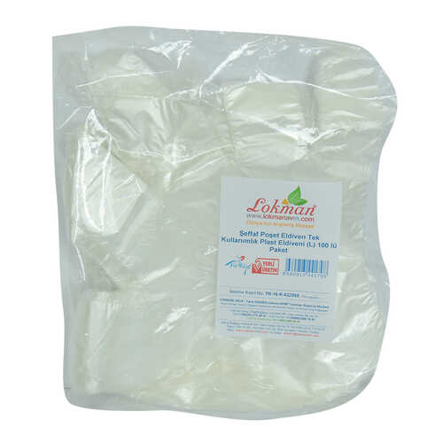 LokmanAVM Şeffaf Poşet Eldiven Tek Kullanımlık Plast Eldiveni (L) 100 lü Paket