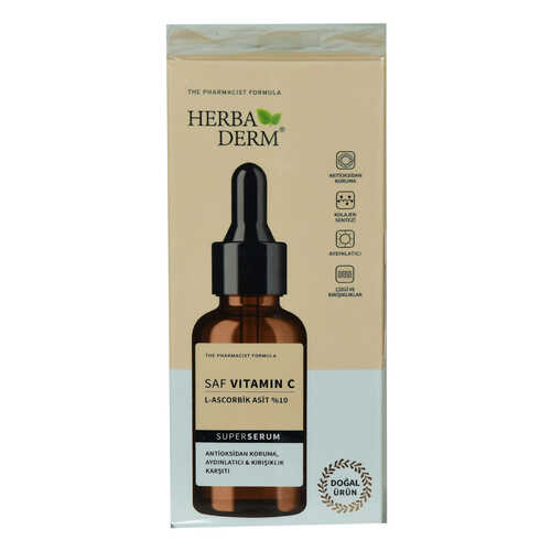 HerbaDerm Superserum Saf Vitamin C Antioksidant Aydınlatıcı Kırışıklık Karşıtı Doğal Yüz Serumu 30 ML