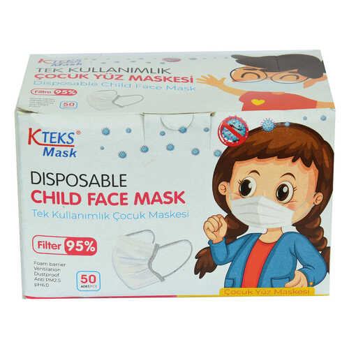 Kteks Tek Kullanımlık Çocuk Yüz Maskesi Üç Katlı 50 Adet (10 Adet X 5 Paket)