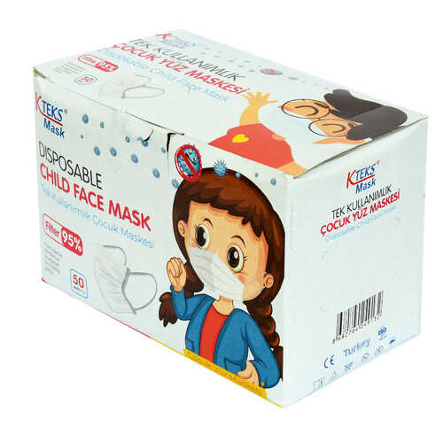 Kteks Tek Kullanımlık Çocuk Yüz Maskesi Üç Katlı 50 Adet (10 Adet X 5 Paket)