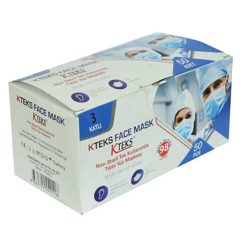 Kteks Tek Kullanımlık Non Steril Tıbbi Yüz Maskesi Üç Katlı 50 Adet (10 Adet X 5 Paket)