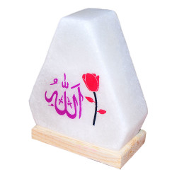 Üçgen Desenli Allah Lafzı Logolu Doğal Kaya Tuzu Lambası Kablolu Ampullü Beyaz 2-3 Kg - Thumbnail
