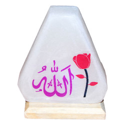 Üçgen Şekilli Allah Lafzı Logolu Doğal Kaya Tuzu Lambası Kablolu Ampullü Beyaz 1-2 Kg - Thumbnail