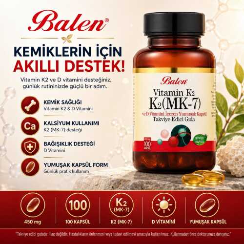 Vitamin K2 (MK-7) ve D Vitamini içeren Yumuşak Kapsül 450 Mg X 60 Kapsül - 1